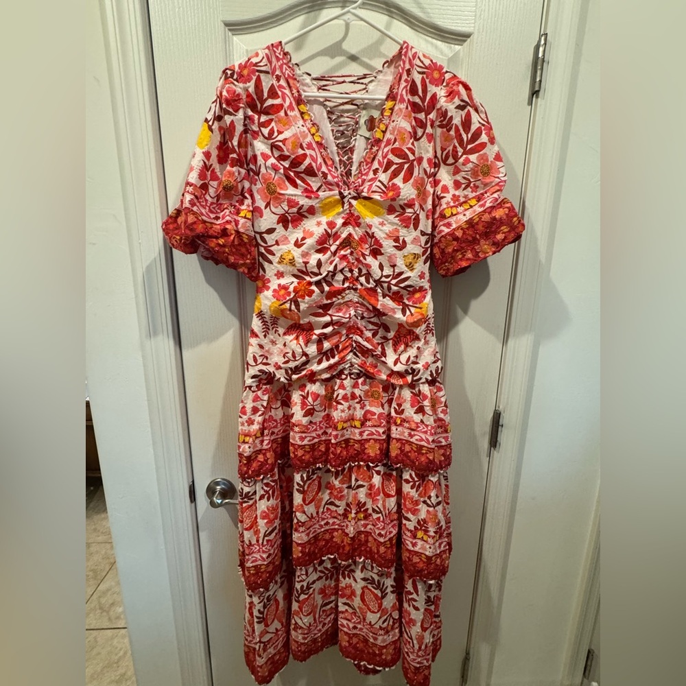 Farm Rio Romantic Orchard Floral Red Orange Size Medium Excellent